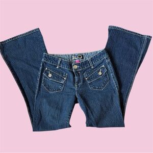 Vintage Y2K GLO sparkly dark wash low rise flare jeans